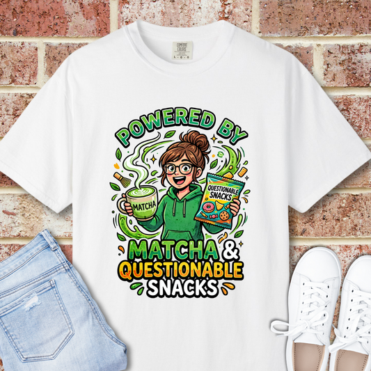 Powered By Matcha & Questionable Snacks T-Shirt
