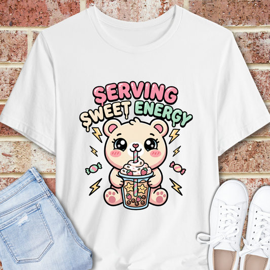 Serving Sweet Energy Tee — Cute Bear Boba Graphic T-Shirt