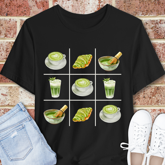 Matcha Grid T‑Shirt — Green Tea Icons Tee for Tea Lovers