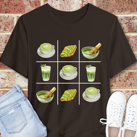 Matcha Grid T‑Shirt — Green Tea Icons Tee for Tea Lovers
