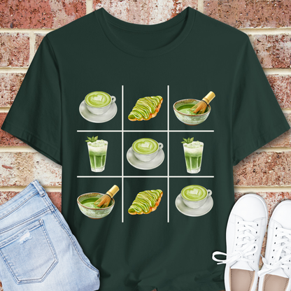 Matcha Grid T‑Shirt — Green Tea Icons Tee for Tea Lovers