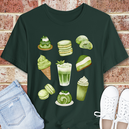 Matcha Sweets Tee — Green Tea Dessert Illustration T-Shirt