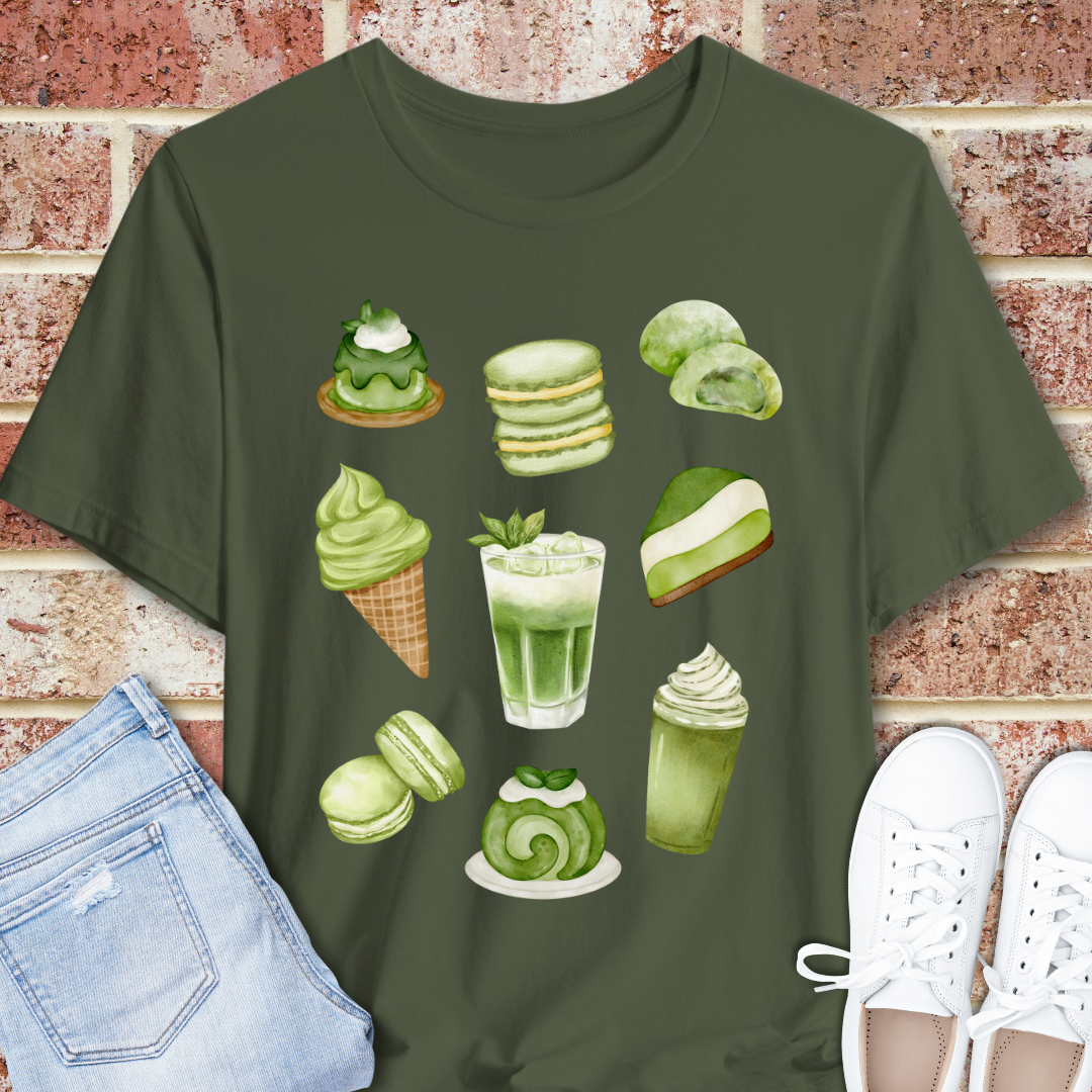 Matcha Sweets Tee — Green Tea Dessert Illustration T-Shirt