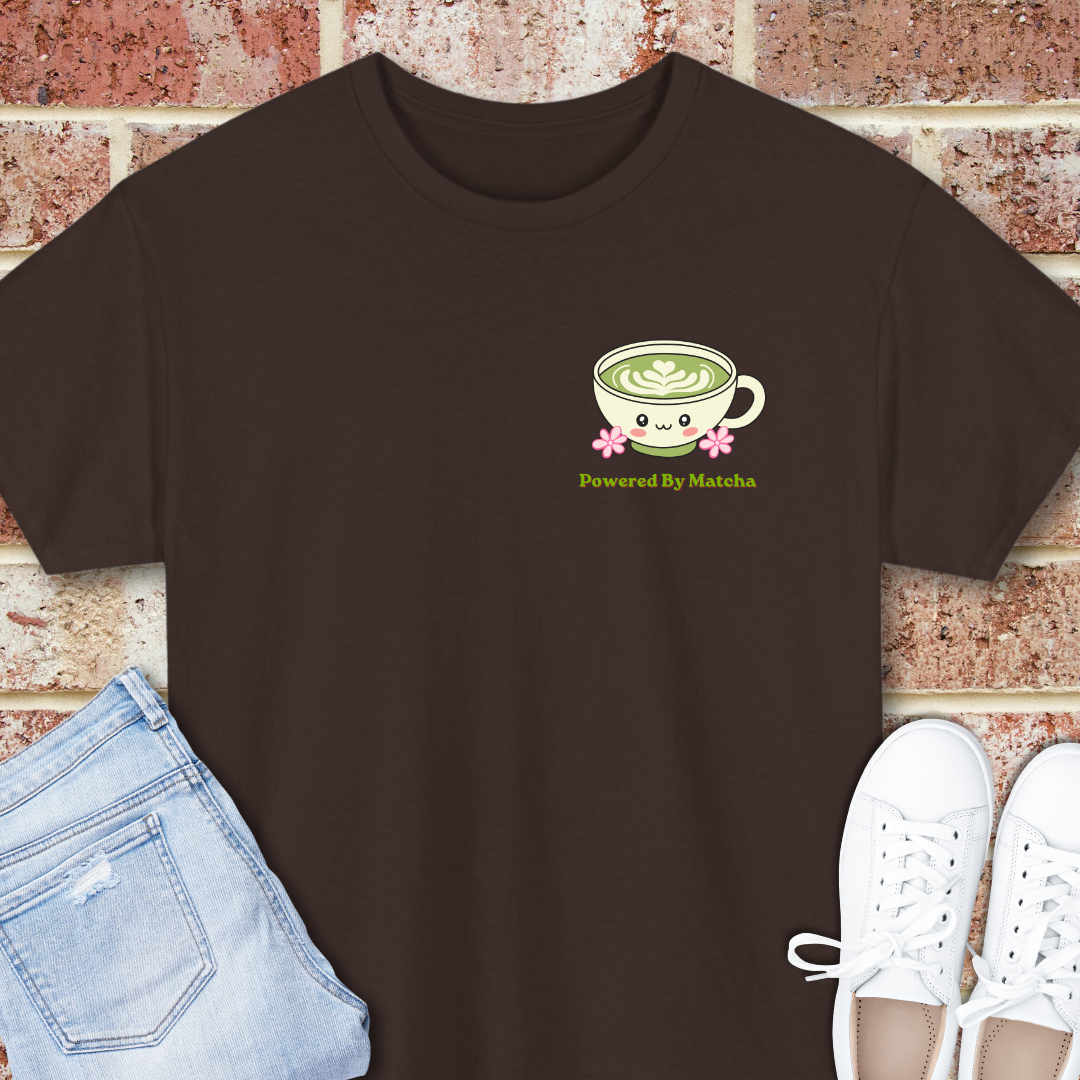 Powered by Matcha & Good Vibes T-Shirt - Cute Matcha Tea Graphic Tee