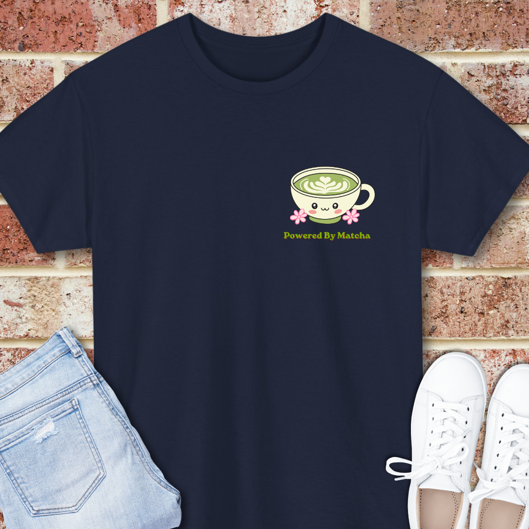 Powered by Matcha & Good Vibes T-Shirt - Cute Matcha Tea Graphic Tee