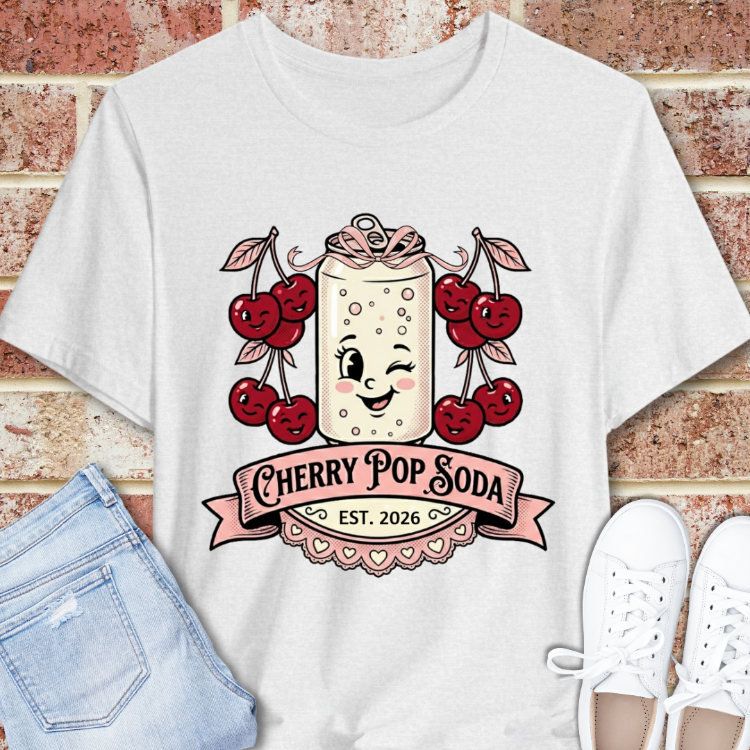 Cherry Pop Soda T-Shirt — Retro Cute Cherry Soda Graphic Tee