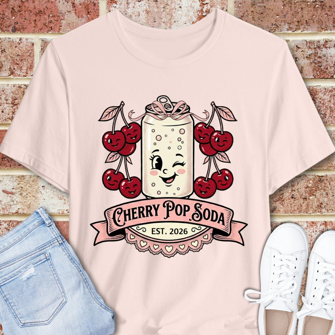 Cherry Pop Soda T-Shirt — Retro Cute Cherry Soda Graphic Tee