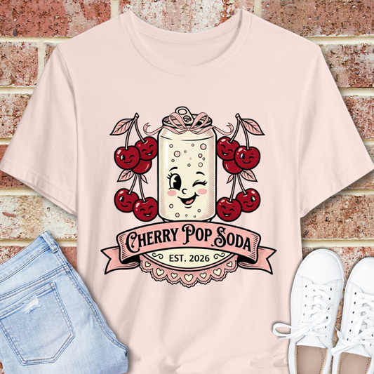 Cherry Pop Soda T-Shirt — Retro Cute Cherry Soda Graphic Tee