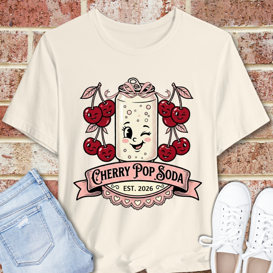 Cherry Pop Soda T-Shirt — Retro Cute Cherry Soda Graphic Tee
