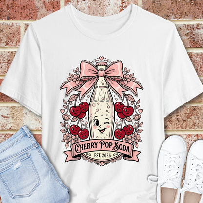 Cherry Pop Soda T-Shirt — Retro Cute Cherry Soda Bottle Graphic Tee