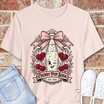 Cherry Pop Soda T-Shirt — Retro Cute Cherry Soda Bottle Graphic Tee