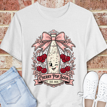 Cherry Pop Soda T-Shirt — Retro Cute Cherry Soda Bottle Graphic Tee