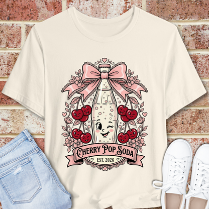 Cherry Pop Soda T-Shirt — Retro Cute Cherry Soda Bottle Graphic Tee
