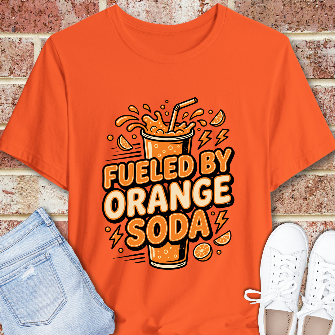 Fueled By Orange Soda T-Shirt — Retro Soda Pop Graphic Tee