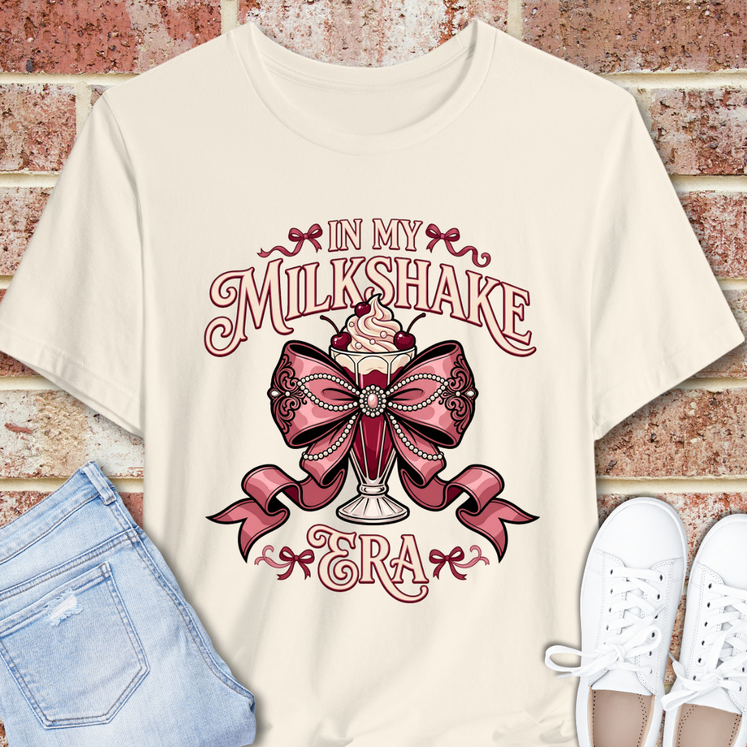 In My Milkshake Era Tee — Vintage Coquette Pink Bow Graphic T-Shirt