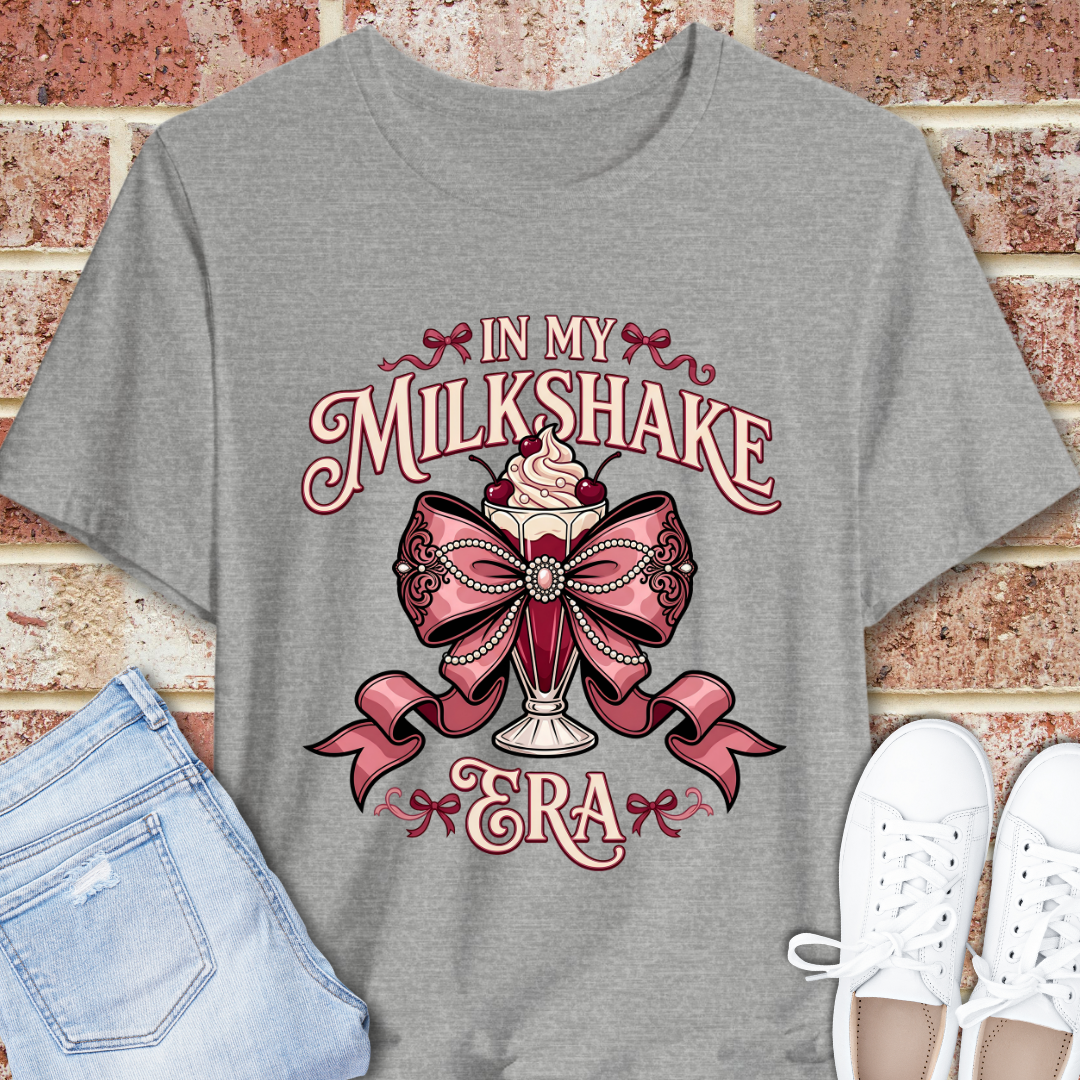 In My Milkshake Era Tee — Vintage Coquette Pink Bow Graphic T-Shirt