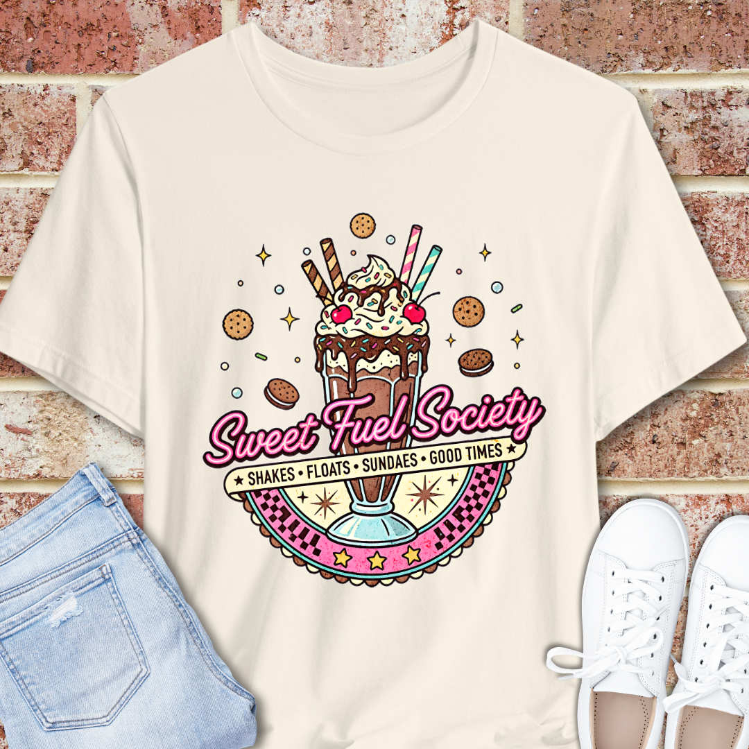 Sweet Fuel Society Tee – Vintage Milkshake Graphic T-Shirt