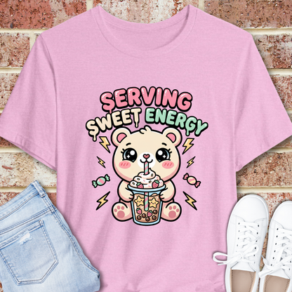 Serving Sweet Energy Tee — Cute Bear Boba Graphic T-Shirt