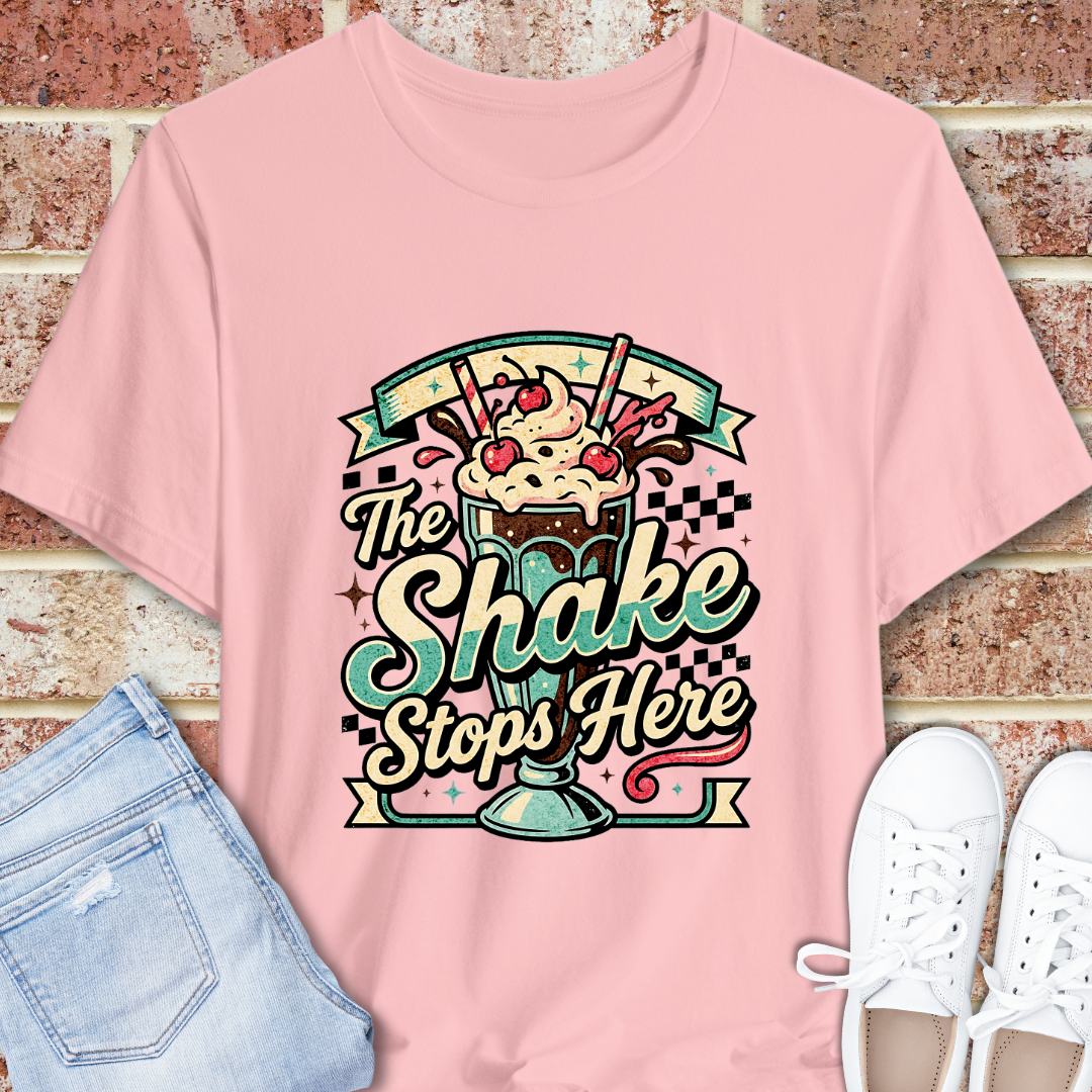 The Shake Stops Here T‑Shirt — Retro Diner Milkshake Graphic Tee