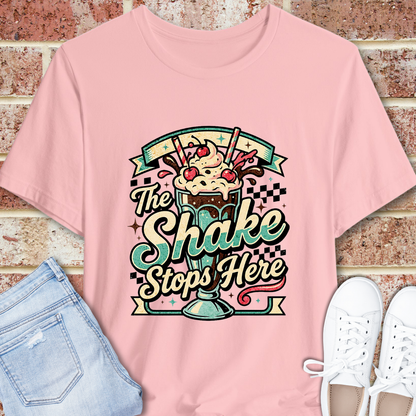 The Shake Stops Here T‑Shirt — Retro Diner Milkshake Graphic Tee