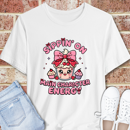 Sweet Treat Tee — “Sippin' On Main Character Energy” Cute Kawaii Graphic T-Shirt