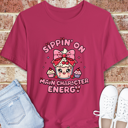 Sweet Treat Tee — “Sippin' On Main Character Energy” Cute Kawaii Graphic T-Shirt