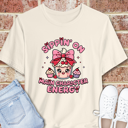 Sweet Treat Tee — “Sippin' On Main Character Energy” Cute Kawaii Graphic T-Shirt