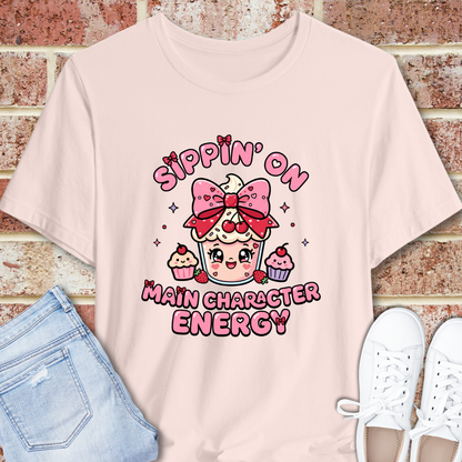 Sweet Treat Tee — “Sippin' On Main Character Energy” Cute Kawaii Graphic T-Shirt
