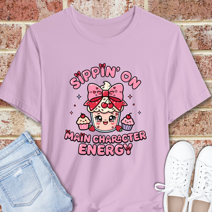 Sweet Treat Tee — “Sippin' On Main Character Energy” Cute Kawaii Graphic T-Shirt