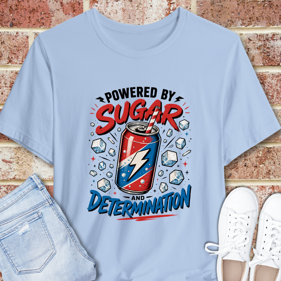 Powered by Sugar and Determination Soda Can Graphic T-Shirt