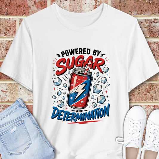 Powered by Sugar and Determination Soda Can Graphic T-Shirt