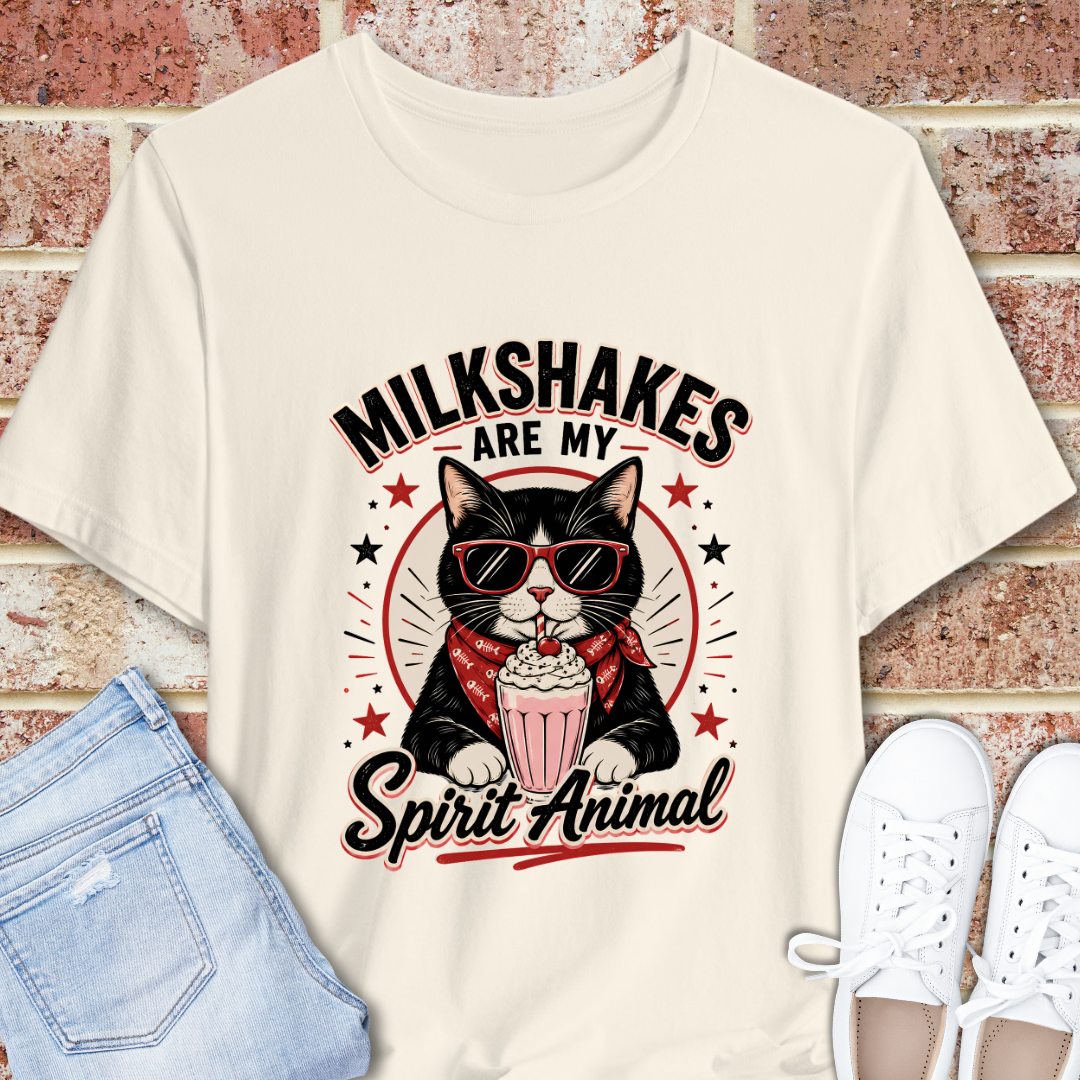 Milkshakes Are My Spirit Animal Cat Graphic T-Shirt