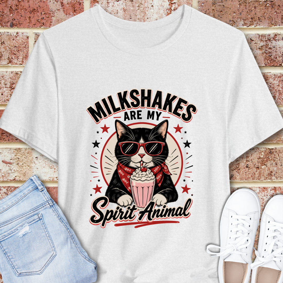 Milkshakes Are My Spirit Animal Cat Graphic T-Shirt