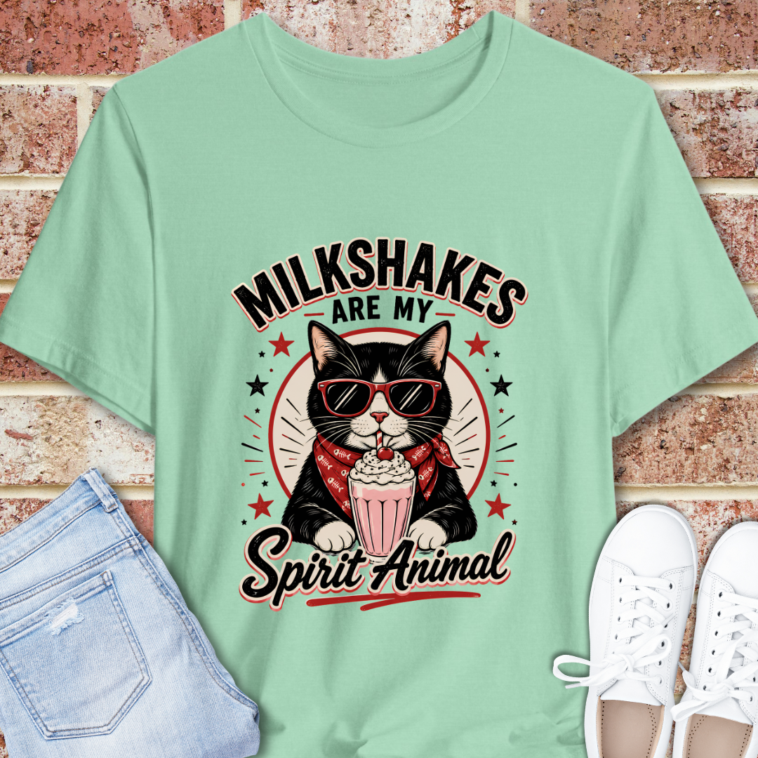 Milkshakes Are My Spirit Animal Cat Graphic T-Shirt