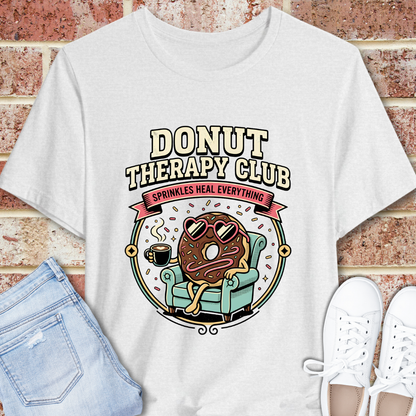 Donut Therapy Club T‑Shirt — Sprinkles Heal Everything Retro Dessert Tee, Funny Donut Tee, Emotional Support Shirt