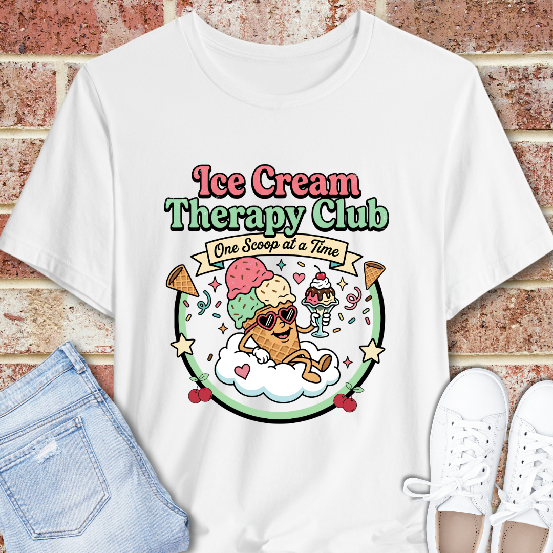 Ice Cream Therapy Club Graphic Tee, Ice Cream Lover T-Shirt