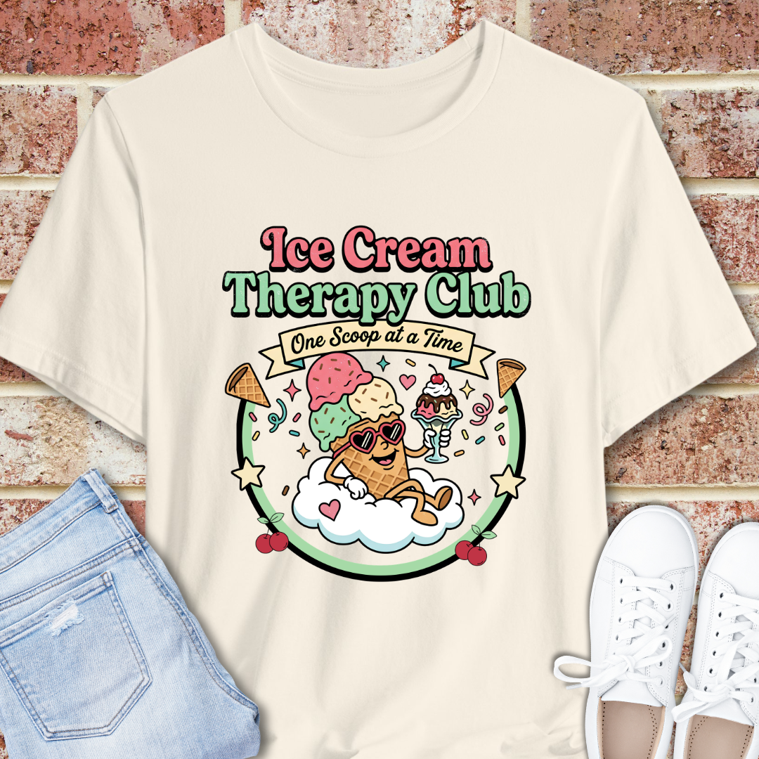 Ice Cream Therapy Club Graphic Tee, Ice Cream Lover T-Shirt