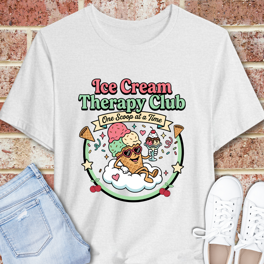 Ice Cream Therapy Club Graphic Tee, Ice Cream Lover T-Shirt