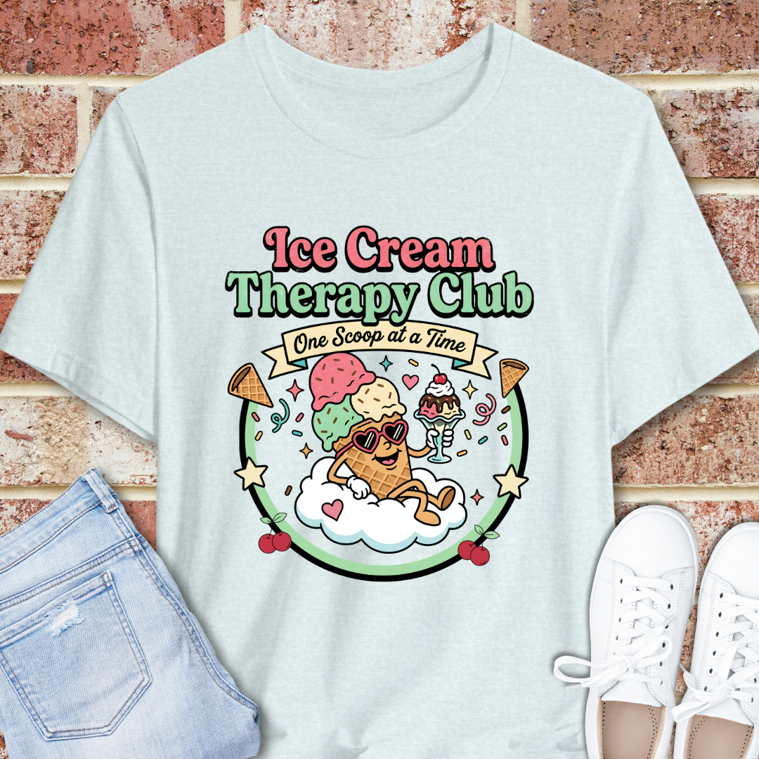 Ice Cream Therapy Club Graphic Tee, Ice Cream Lover T-Shirt